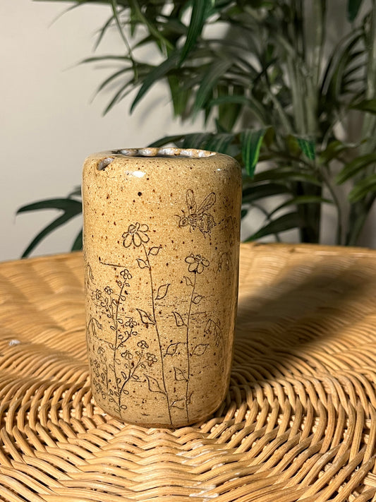 Hand-carved Wildflower Bee Tumbler