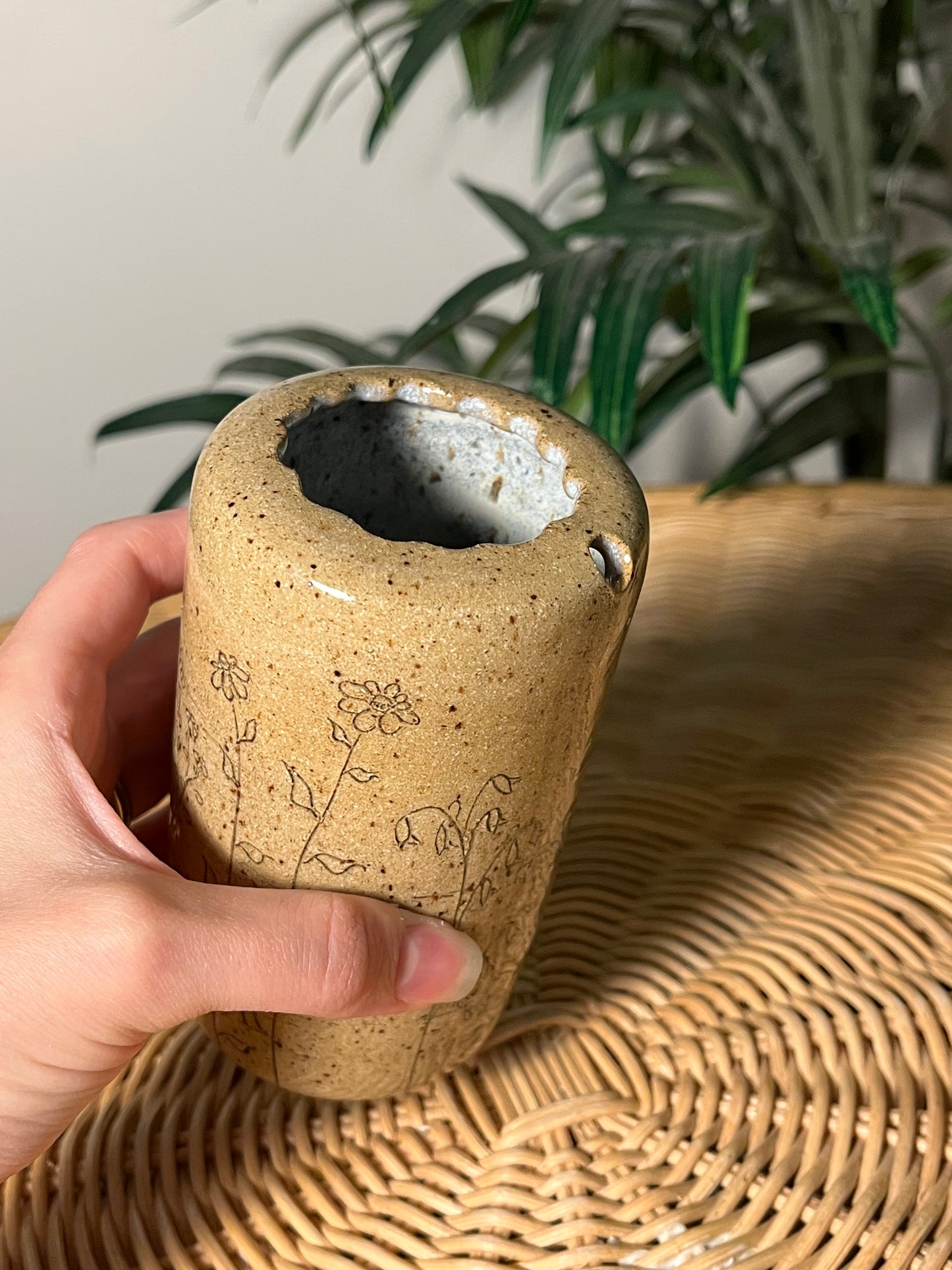 Hand-carved Wildflower Bee Tumbler
