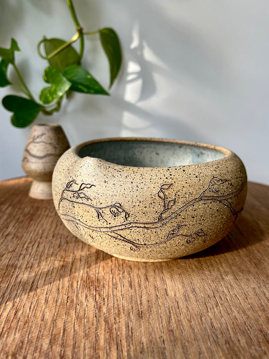 Orange Branch Matcha Bowl Set - Raw Clay Exterior