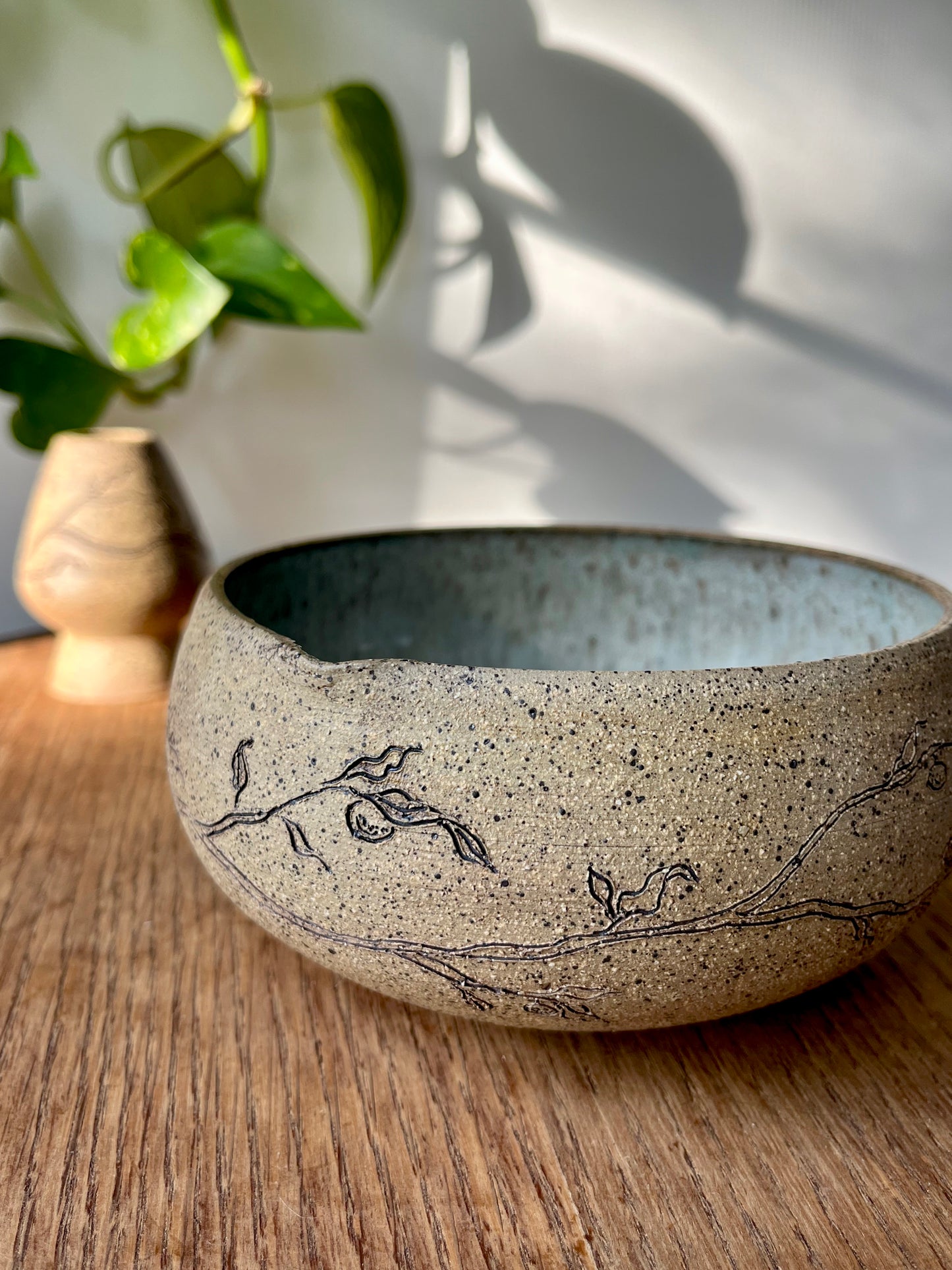 Orange Branch Matcha Bowl Set - Raw Clay Exterior